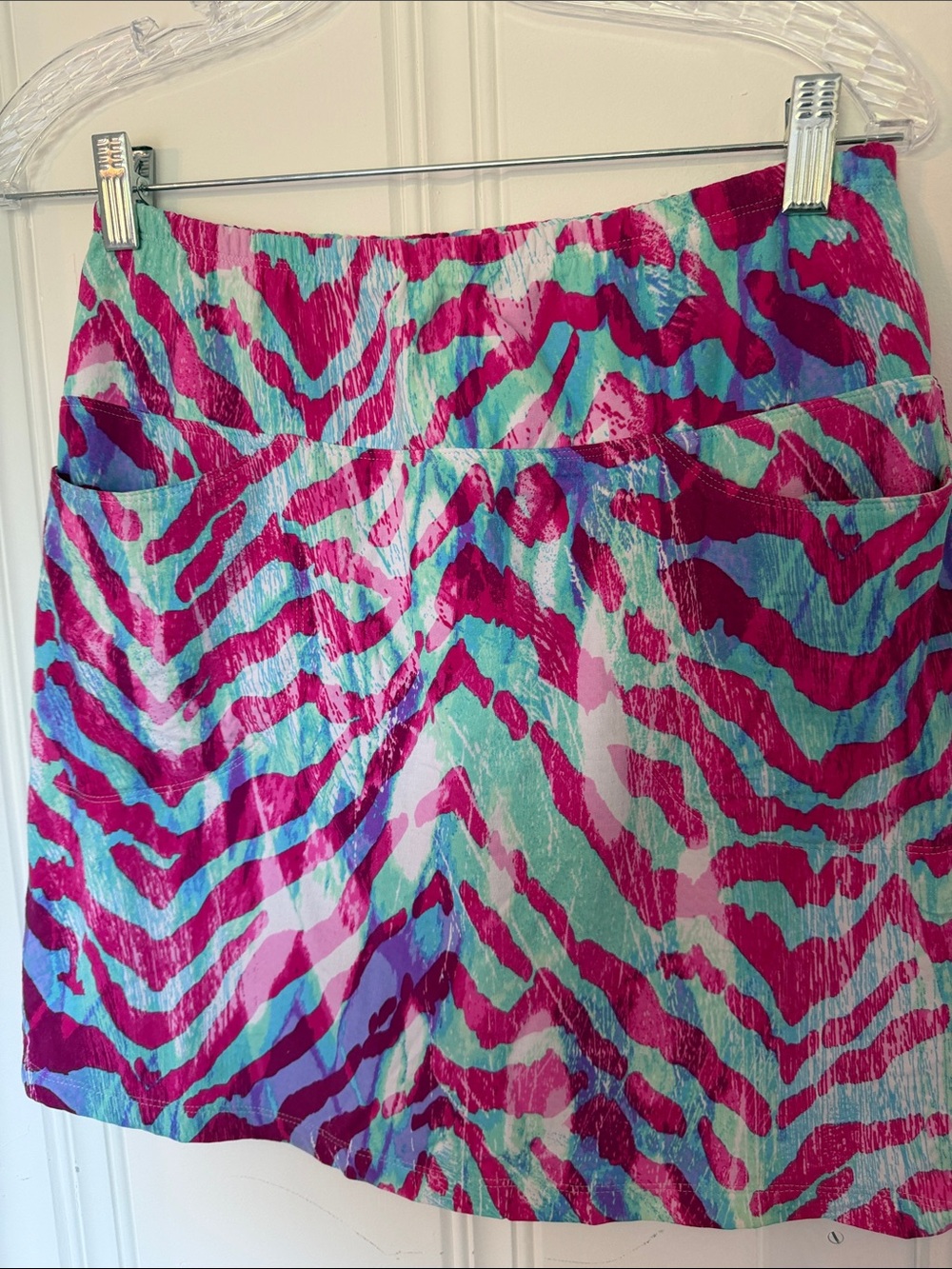 IBKUL Magenta & Teal Zebra-Print Mini Skirt